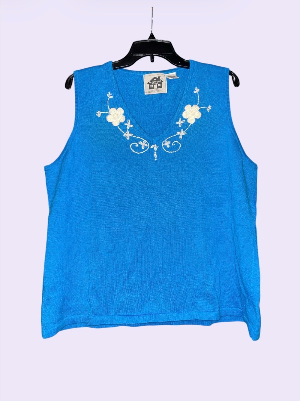 Storybook Knits Blue with White Floral Embroidery